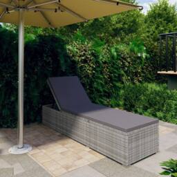 Berkfield Home Sun Lounger with Dark Grey Cushion Poly Rattan Grey - thumbnail 2