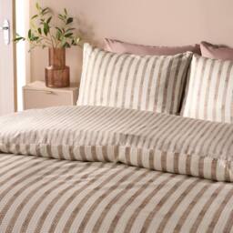 OHS Watercolour Stripe Embossed Bedding Set Duvet Cover with Pillowcase in Stone - Size: Super King - thumbnail 2