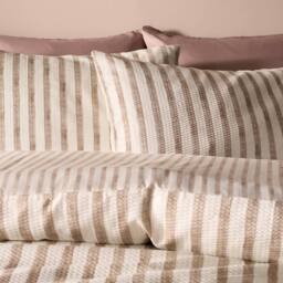OHS Watercolour Stripe Embossed Bedding Set Duvet Cover with Pillowcase in Stone - Size: Super King - thumbnail 3