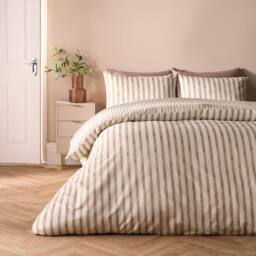 OHS Watercolour Stripe Embossed Bedding Set Duvet Cover with Pillowcase in Stone - Size: Super King
