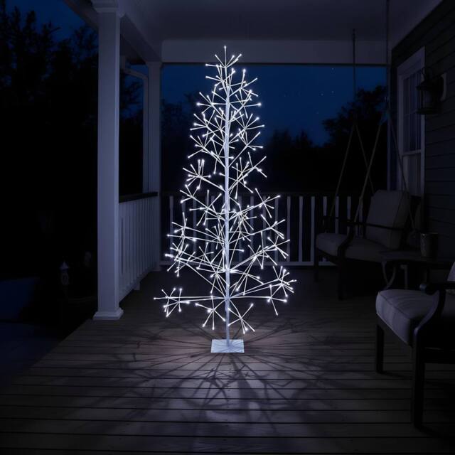 Shatchi Christmas Pre-Lit White Twig Tree Cool LED Lights Metal Frame Decoration - Size: 6ft - image 1