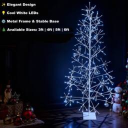 Shatchi Christmas Pre-Lit White Twig Tree Cool LED Lights Metal Frame Decoration - Size: 6ft - thumbnail 4