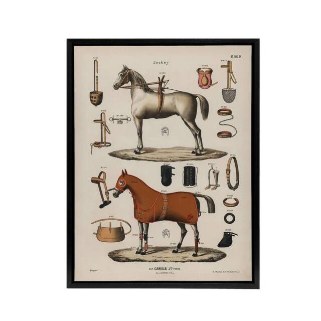 "Artery8 Horseback Riding Camille Jeune Vintage Black Framed Canvas Wall Art in Beige - Size: W12"" x H16""" - image 1