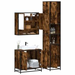 Berkfield Home 3 Piece Bathroom Furniture Set Smoked Oak Engineered Wood in Brown - thumbnail 2