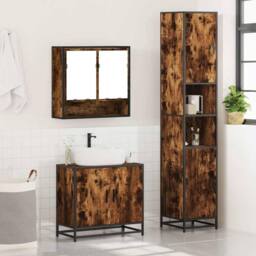 Berkfield Home 3 Piece Bathroom Furniture Set Smoked Oak Engineered Wood in Brown - thumbnail 4