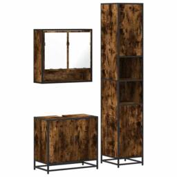 Berkfield Home 3 Piece Bathroom Furniture Set Smoked Oak Engineered Wood in Brown - thumbnail 1