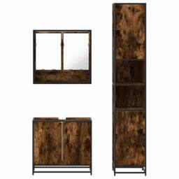 Berkfield Home 3 Piece Bathroom Furniture Set Smoked Oak Engineered Wood in Brown - thumbnail 5