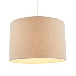 Happy Homewares Light Taupe Oatmeal Linen Fabric Drum Lamp Shade with Cotton Lining in Light Beige - Size: 12 inches - thumbnail 2
