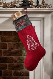 Dibor Luxury Red Nordic Tree Xmas Tree Christmas Gift Bag Christmas Stocking - Size: Medium