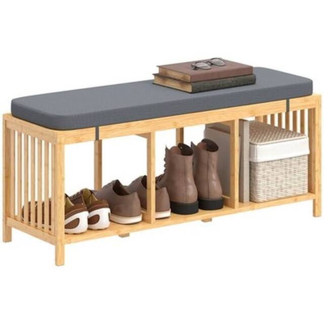 NESTLUNE Shoe Rack with Seat, Bamboo Storage Bench in Brown - Size: 100 cm x 15 cm - image 1