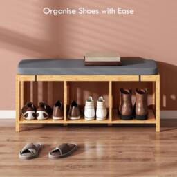 NESTLUNE Shoe Rack with Seat, Bamboo Storage Bench in Brown - Size: 100 cm x 15 cm - thumbnail 5