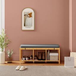 NESTLUNE Shoe Rack with Seat, Bamboo Storage Bench in Brown - Size: 100 cm x 15 cm - thumbnail 4