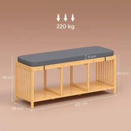 NESTLUNE Shoe Rack with Seat, Bamboo Storage Bench in Brown - Size: 100 cm x 15 cm - thumbnail 2