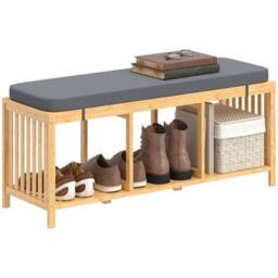 NESTLUNE Shoe Rack with Seat, Bamboo Storage Bench in Brown - Size: 100 cm x 15 cm