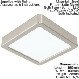 Loops Wall / Ceiling Light Satin Nickel 160mm Sqaure Surface Mounted 10.5W LED 3000K in Metallics - thumbnail 2