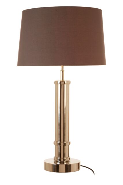 Orsina Table Lamp With Wide Tubular Pillar Base, High Gloss Nickel Coating, Grey Fabric Tapered Shade in Silver - image 1