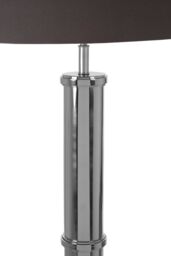 Orsina Table Lamp With Wide Tubular Pillar Base, High Gloss Nickel Coating, Grey Fabric Tapered Shade in Silver - thumbnail 4