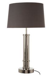Orsina Table Lamp With Wide Tubular Pillar Base, High Gloss Nickel Coating, Grey Fabric Tapered Shade in Silver - thumbnail 2