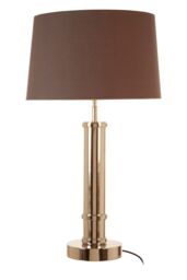 Orsina Table Lamp With Wide Tubular Pillar Base, High Gloss Nickel Coating, Grey Fabric Tapered Shade in Silver