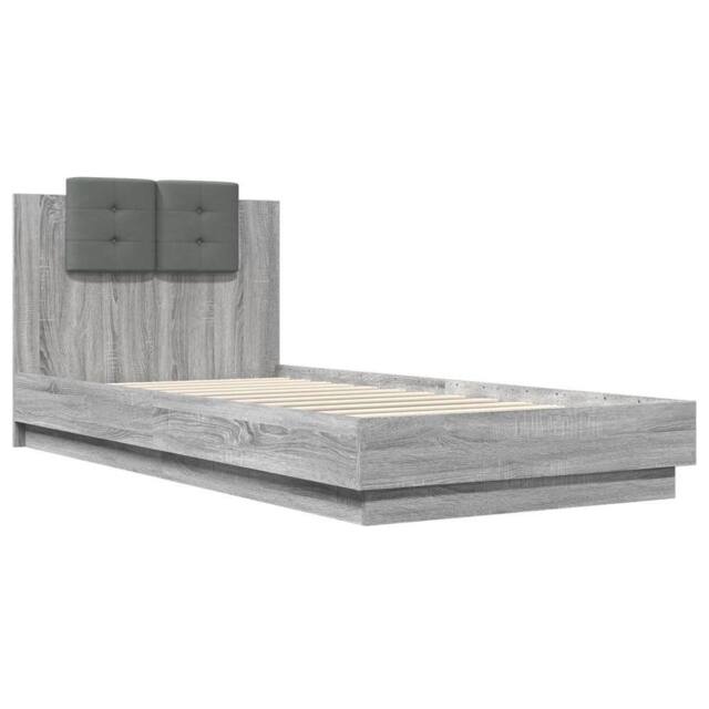 Berkfield Home Durable Bed Frame with LED without Mattress Grey Sonoma 100x200 cm - image 1