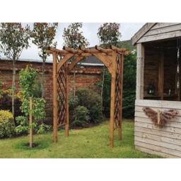 Dunster House Wooden Corner Pergola Arch with Trellis Lattice 1.8m x 1.4m Jasmine in Brown - thumbnail 7