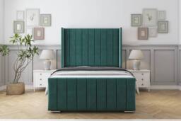 "Sloomy Devonshire Plush Bed Frame With 50"" Upholstered Wingback Headboard in Emerald - Size: Small Double"