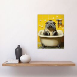 "Artery8 Cute Walrus Yellow Bathroom Bathtub Bath Time Wall Art Print - Size: W18"" x H24""" - thumbnail 4