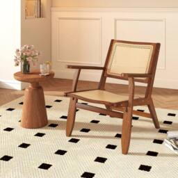 VOGREX Walnut Solid Bamboo Rattan Accent Chair in Brown