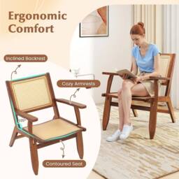 VOGREX Walnut Solid Bamboo Rattan Accent Chair in Brown - thumbnail 4