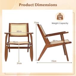 VOGREX Walnut Solid Bamboo Rattan Accent Chair in Brown - thumbnail 2