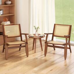 VOGREX Walnut Solid Bamboo Rattan Accent Chair in Brown - thumbnail 3