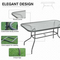 OUTSUNNY Garden Dining Table Glass Top Metal Frame with Parasol Hole in Grey - thumbnail 6
