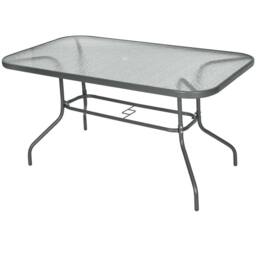 OUTSUNNY Garden Dining Table Glass Top Metal Frame with Parasol Hole in Grey - thumbnail 2