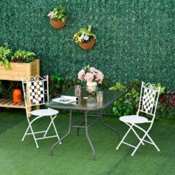 OUTSUNNY Garden Dining Table Glass Top Metal Frame with Parasol Hole in Grey - thumbnail 1