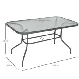 OUTSUNNY Garden Dining Table Glass Top Metal Frame with Parasol Hole in Grey - thumbnail 3