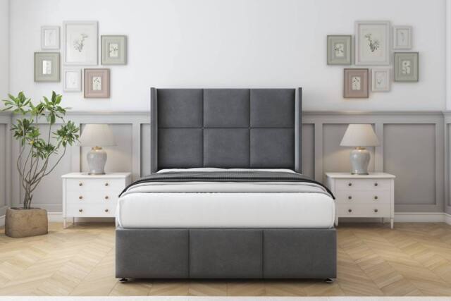 "Sloomy Beaumont Coniston Divan Set No Drawers-54"" Wingback-Footboard in Dark Grey - Size: Small Single" - image 1