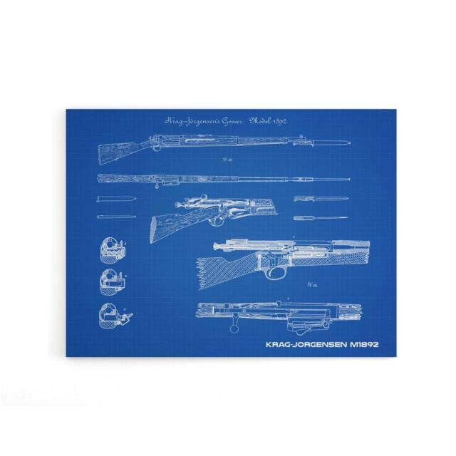 "Artery8 Krag Jorgensen M1892 Bolt Action Rifle Plan Canvas Wall Art Print in Blue - Size: W18"" x H24""" - image 1