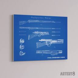 "Artery8 Krag Jorgensen M1892 Bolt Action Rifle Plan Canvas Wall Art Print in Blue - Size: W18"" x H24""" - thumbnail 2