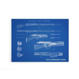 "Artery8 Krag Jorgensen M1892 Bolt Action Rifle Plan Canvas Wall Art Print in Blue - Size: W18"" x H24""" - thumbnail 1