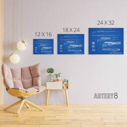 "Artery8 Krag Jorgensen M1892 Bolt Action Rifle Plan Canvas Wall Art Print in Blue - Size: W18"" x H24""" - thumbnail 4