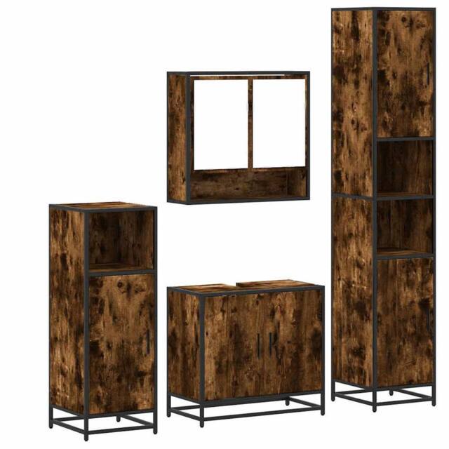 Berkfield Home 4¬†Piece Bathroom Furniture Set¬†Smoked Oak Engineered Wood in Brown - image 1