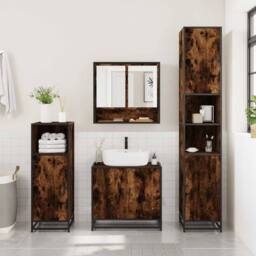 Berkfield Home 4¬†Piece Bathroom Furniture Set¬†Smoked Oak Engineered Wood in Brown - thumbnail 4
