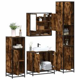 Berkfield Home 4¬†Piece Bathroom Furniture Set¬†Smoked Oak Engineered Wood in Brown - thumbnail 2