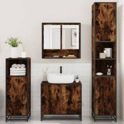 Berkfield Home 4¬†Piece Bathroom Furniture Set¬†Smoked Oak Engineered Wood in Brown - thumbnail 3