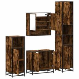 Berkfield Home 4¬†Piece Bathroom Furniture Set¬†Smoked Oak Engineered Wood in Brown - thumbnail 6