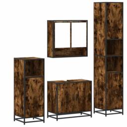 Berkfield Home 4¬†Piece Bathroom Furniture Set¬†Smoked Oak Engineered Wood in Brown - thumbnail 1