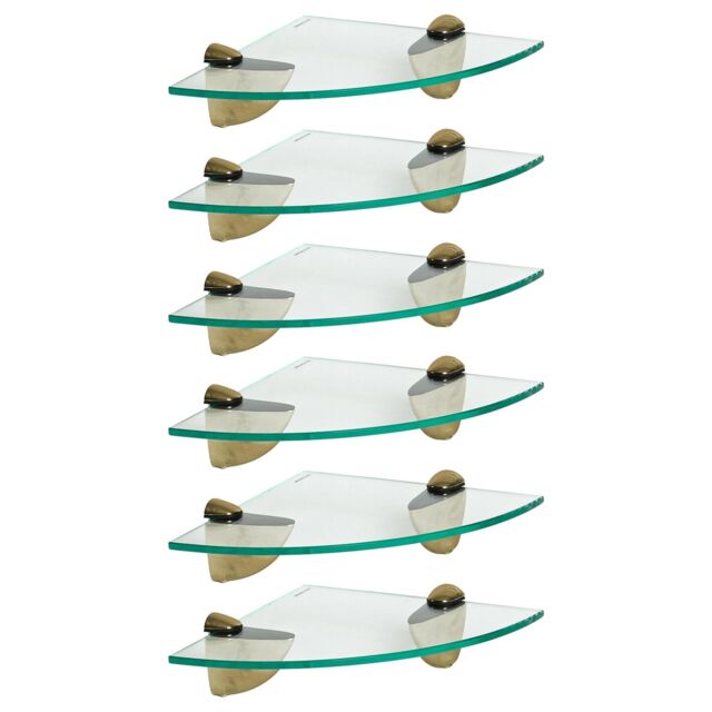 Harbour Housewares 6x Floating Glass Corner Shelves - 20cm Bathroom Storage Display Unit in Gold - image 1