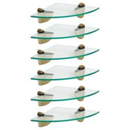 Harbour Housewares 6x Floating Glass Corner Shelves - 20cm Bathroom Storage Display Unit in Gold - thumbnail 1