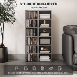HOMCOM Set of 2 CD Storage Units DVD Shelf with Adjustable Shelves in Grey - thumbnail 4