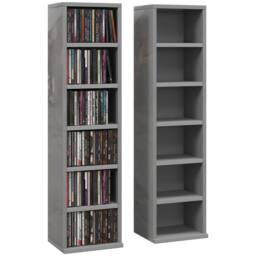 HOMCOM Set of 2 CD Storage Units DVD Shelf with Adjustable Shelves in Grey - thumbnail 2